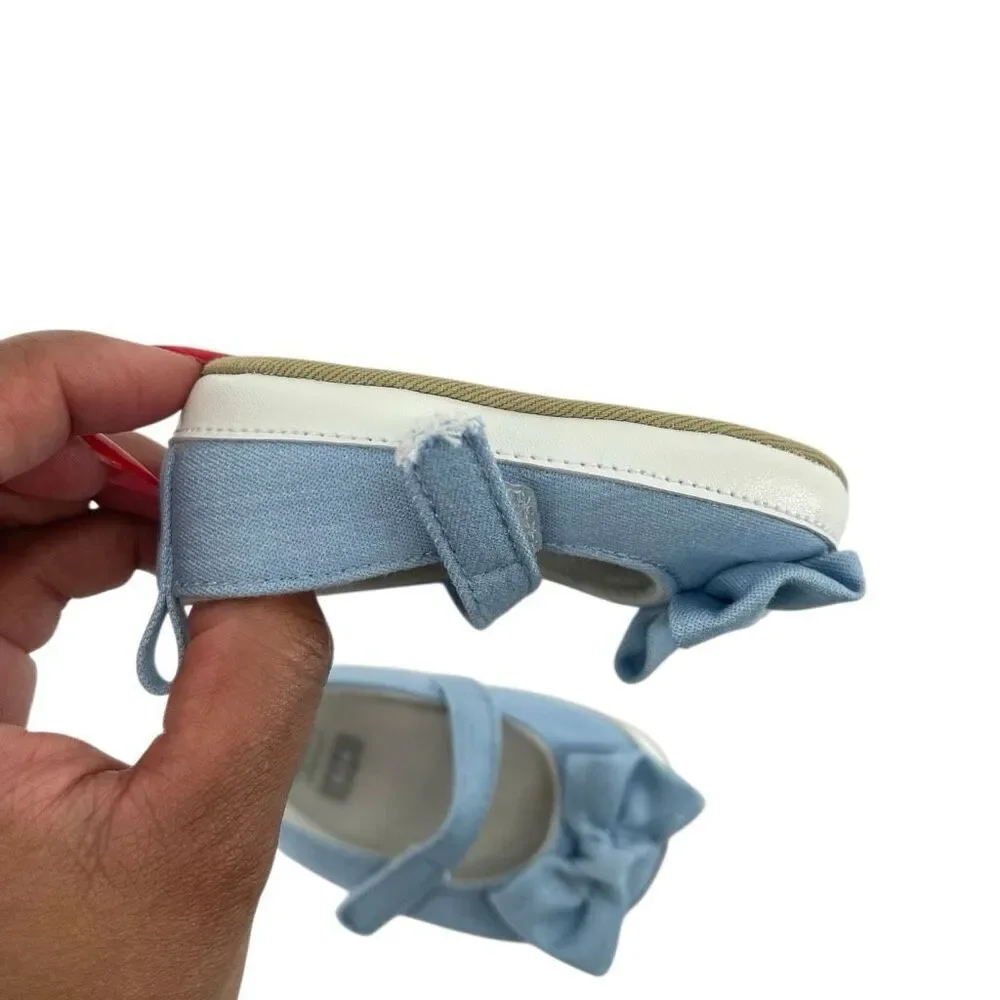 Carter’s Baby Girl Blue Bow Mary Jane Crib Shoes Soft Sole Newborn 0-3M